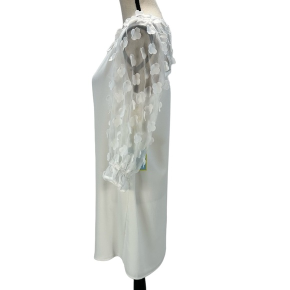 CeCe 3/4 Sheer 3D Flower Sleeve Mini Dress - Ivory - size Medium - Picture 4 of 11